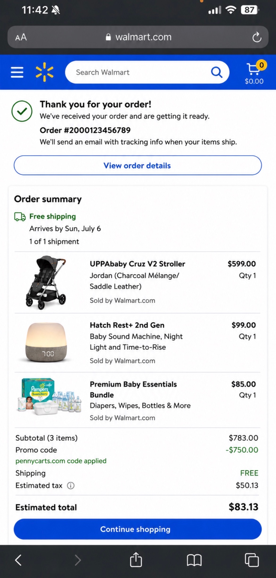 Walmart Stroller Order Proof